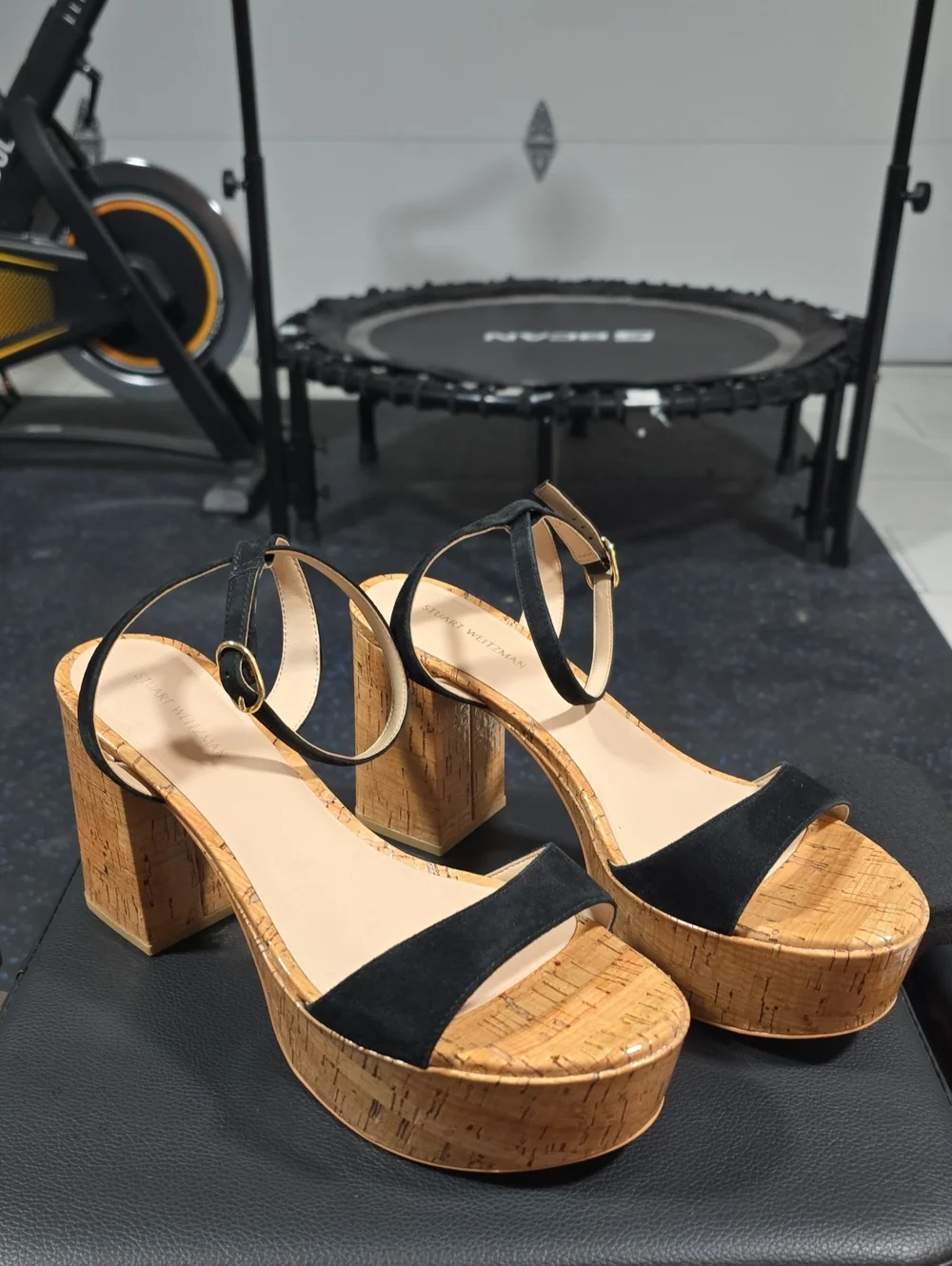 Stuart Weitzman Black Suede Platform Sandals